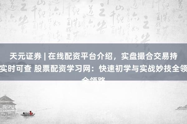 天元证券 | 在线配资平台介绍，实盘撮合交易持仓实时可查 股票配资学习网：快速初学与实战妙技全领路