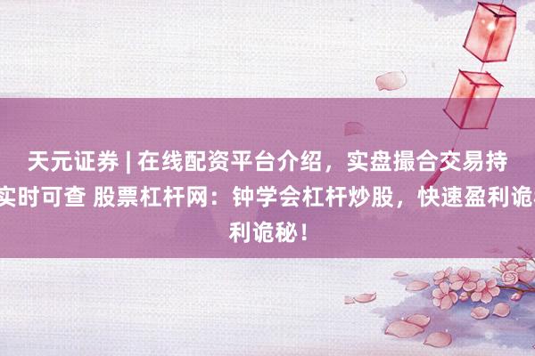 天元证券 | 在线配资平台介绍，实盘撮合交易持仓实时可查 股票杠杆网：钟学会杠杆炒股，快速盈利诡秘！