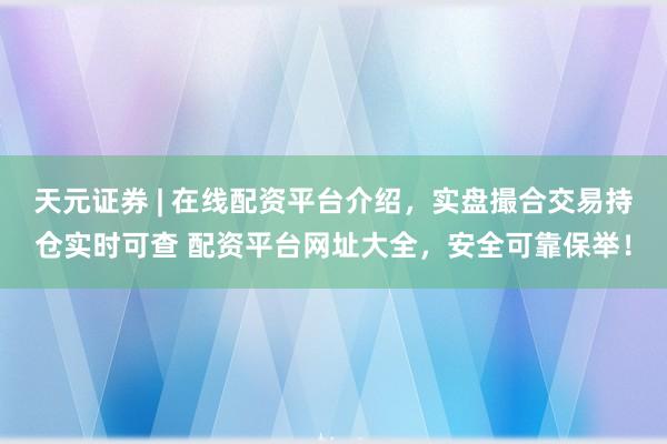天元证券 | 在线配资平台介绍，实盘撮合交易持仓实时可查 配资平台网址大全，安全可靠保举！