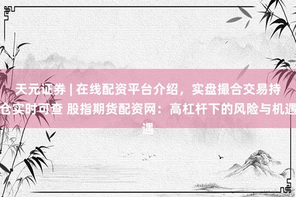 天元证券 | 在线配资平台介绍，实盘撮合交易持仓实时可查 股指期货配资网：高杠杆下的风险与机遇