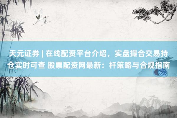 天元证券 | 在线配资平台介绍，实盘撮合交易持仓实时可查 股票配资网最新：杆策略与合规指南