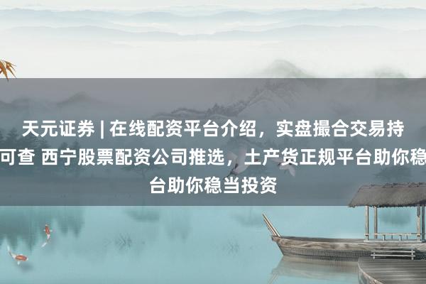 天元证券 | 在线配资平台介绍，实盘撮合交易持仓实时可查 西宁股票配资公司推选，土产货正规平台助你稳当投资