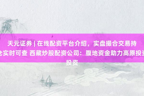 天元证券 | 在线配资平台介绍,实盘撮合交易持仓实时可查 西藏炒股配资公司:腹地资金助力高原投资