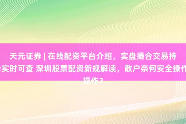 天元证券 | 在线配资平台介绍,实盘撮合交易持仓实时可查 深圳股票配资新规解读,散户奈何安全操作?
