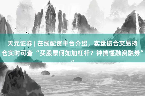 天元证券 | 在线配资平台介绍,实盘撮合交易持仓实时可查 “买股票何如加杠杆?钟搞懂融资融券”