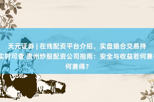 天元证券 | 在线配资平台介绍，实盘撮合交易持仓实时可查 贵州炒股配资公司指南：安全与收益若何兼得？