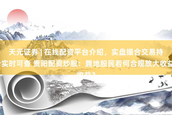 天元证券 | 在线配资平台介绍，实盘撮合交易持仓实时可查 贵阳配资炒股：腹地股民若何合规放大收益？