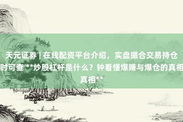 天元证券 | 在线配资平台介绍，实盘撮合交易持仓实时可查 **炒股杠杆是什么？钟看懂爆赚与爆仓的真相**