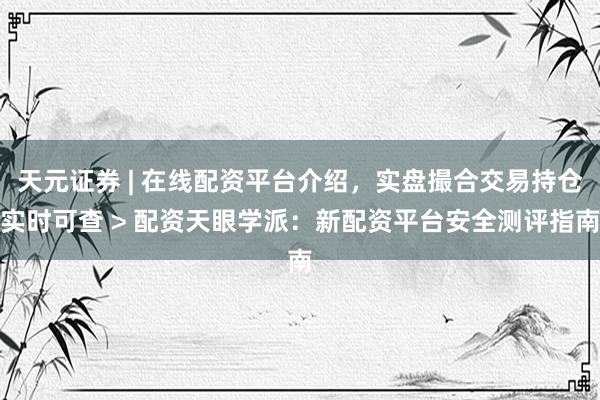 天元证券 | 在线配资平台介绍，实盘撮合交易持仓实时可查 > 配资天眼学派：新配资平台安全测评指南