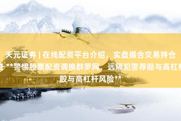 天元证券 | 在线配资平台介绍，实盘撮合交易持仓实时可查 **警惕股票配资调换群罗网，远隔犯警荐股与高杠杆风险**