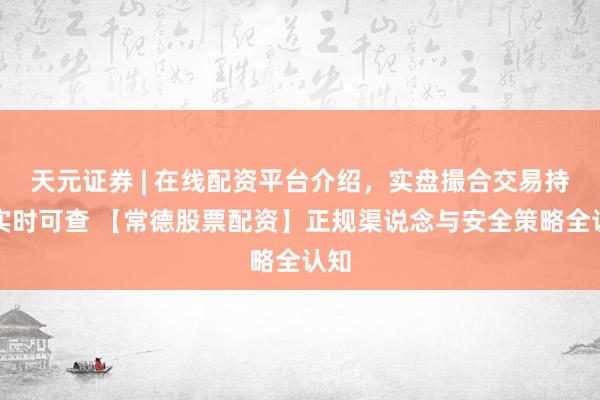 天元证券 | 在线配资平台介绍，实盘撮合交易持仓实时可查 【常德股票配资】正规渠说念与安全策略全认知