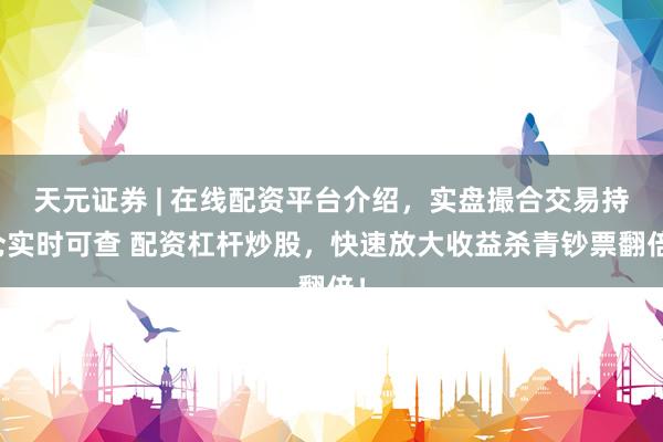 天元证券 | 在线配资平台介绍，实盘撮合交易持仓实时可查 配资杠杆炒股，快速放大收益杀青钞票翻倍！
